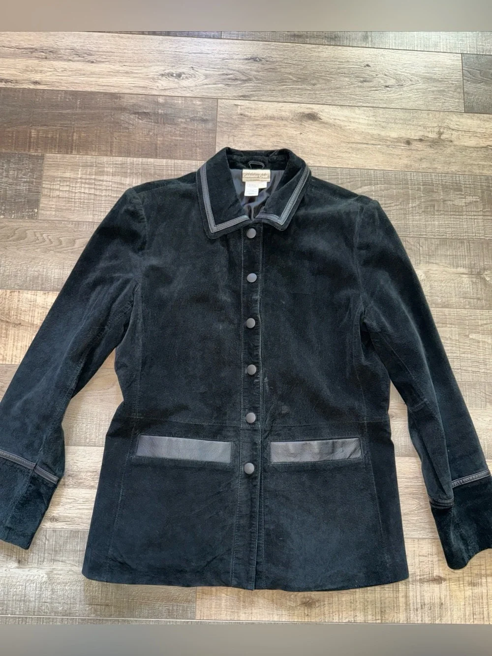 Coldwater Creek Black Suede Jacket with Leather Trim men’s medium